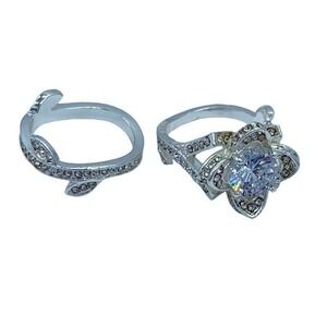 NEW flower fashion ring w/leaf wedding band set 7